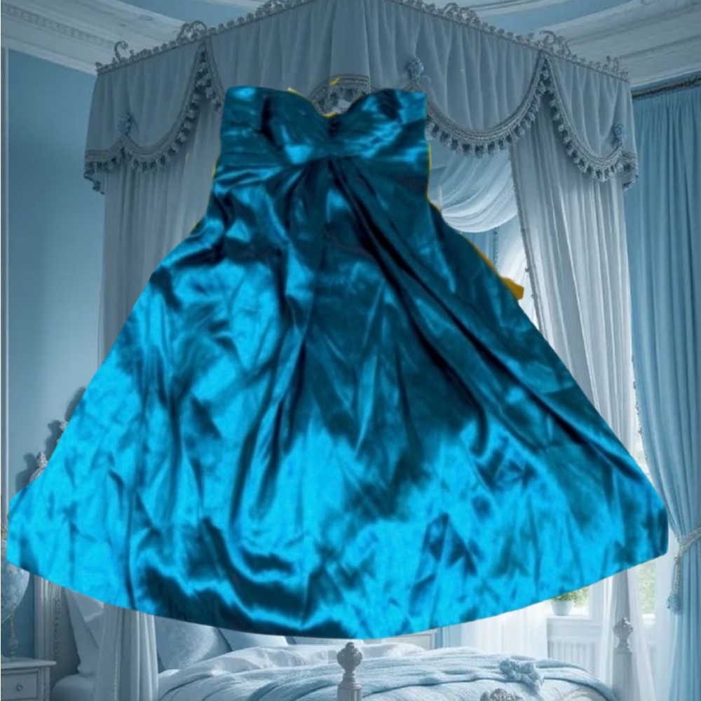 Strapless Teal Satin Party Dress